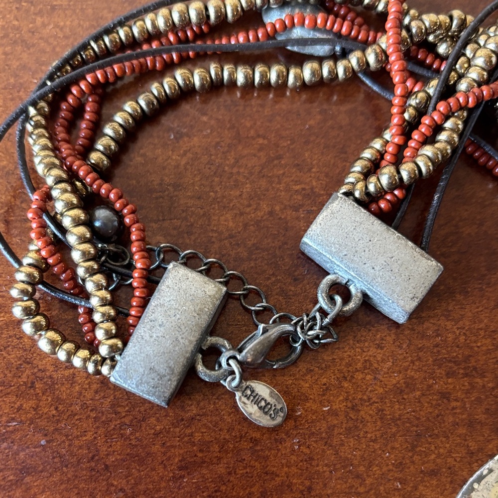 Chico's Rust and Gold/Pewter Multi-Strand Pendant Necklace - Picture 4 of 6
